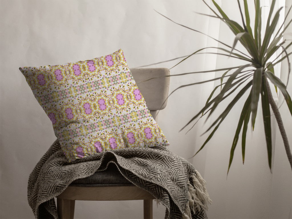 16” Yellow Lavender Geofloral Indoor Outdoor Throw Pillow