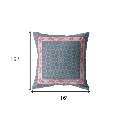 16" Pink Blue Nest Ornate Frame Indoor Outdoor Throw Pillow