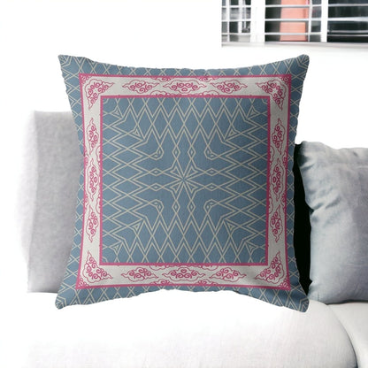 18" Pink Blue Nest Ornate Frame Indoor Outdoor Throw Pillow