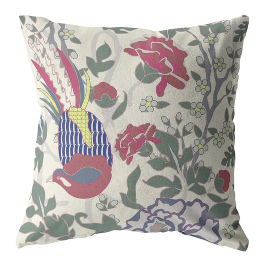 16” Pink Sage Peacock Indoor Outdoor Throw Pillow