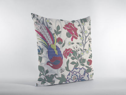 16” Pink Sage Peacock Indoor Outdoor Throw Pillow