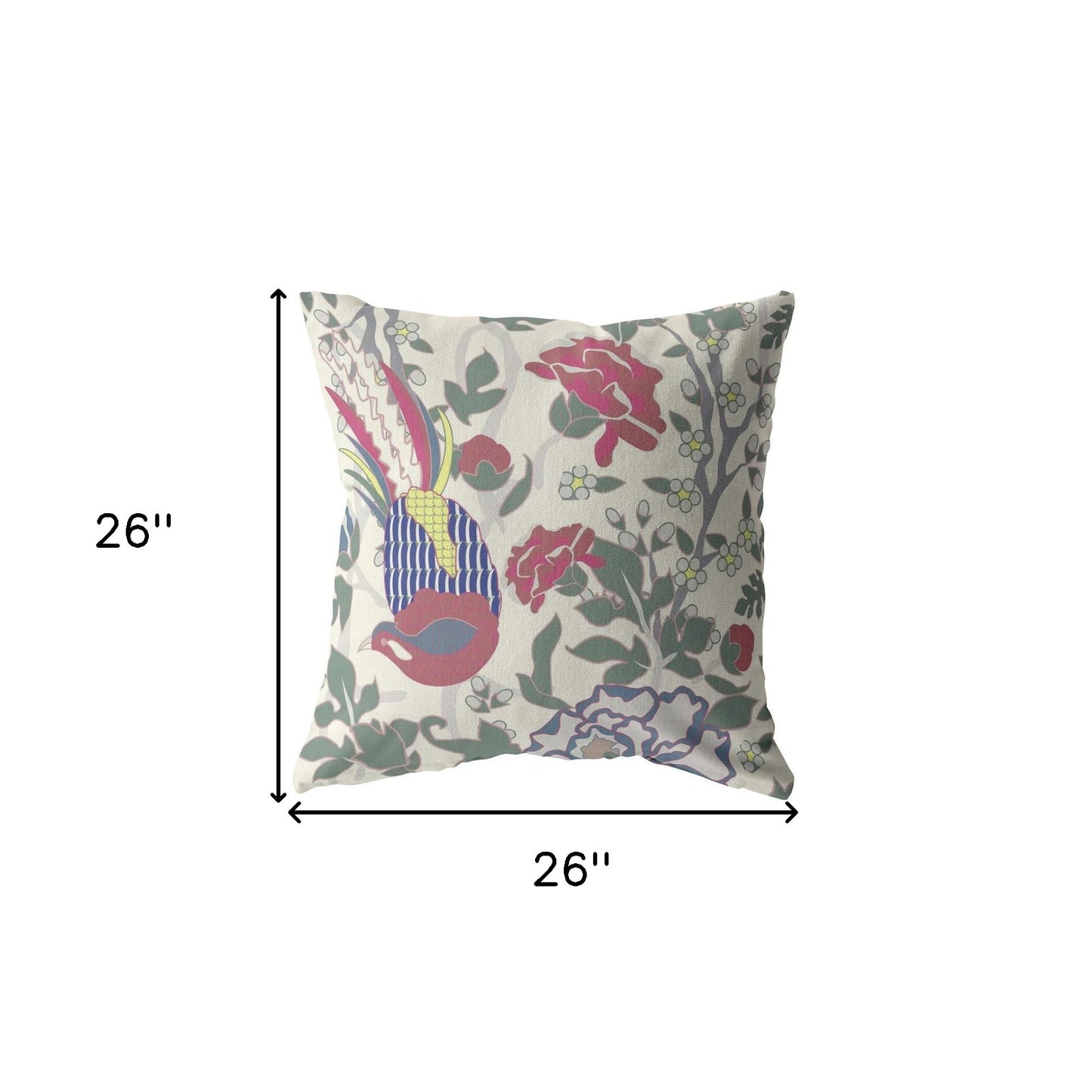 18” Pink Sage Peacock Indoor Outdoor Throw Pillow