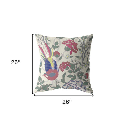 18” Pink Sage Peacock Indoor Outdoor Throw Pillow