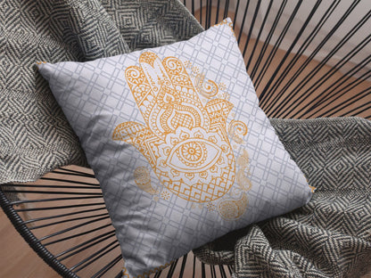 16” Gold Gray Hamsa Indoor Outdoor Throw Pillow