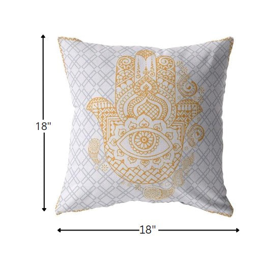 18” Gold Gray Hamsa Indoor Outdoor Throw Pillow