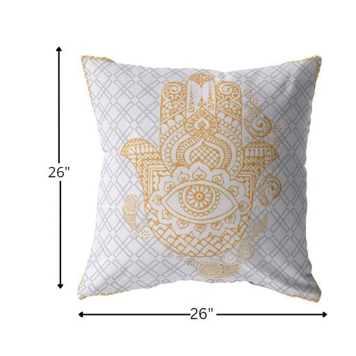 18” Gold Gray Hamsa Indoor Outdoor Throw Pillow