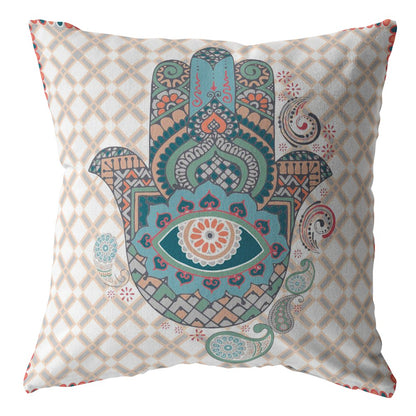 16” Blue Gray Hamsa Indoor Outdoor Throw Pillow