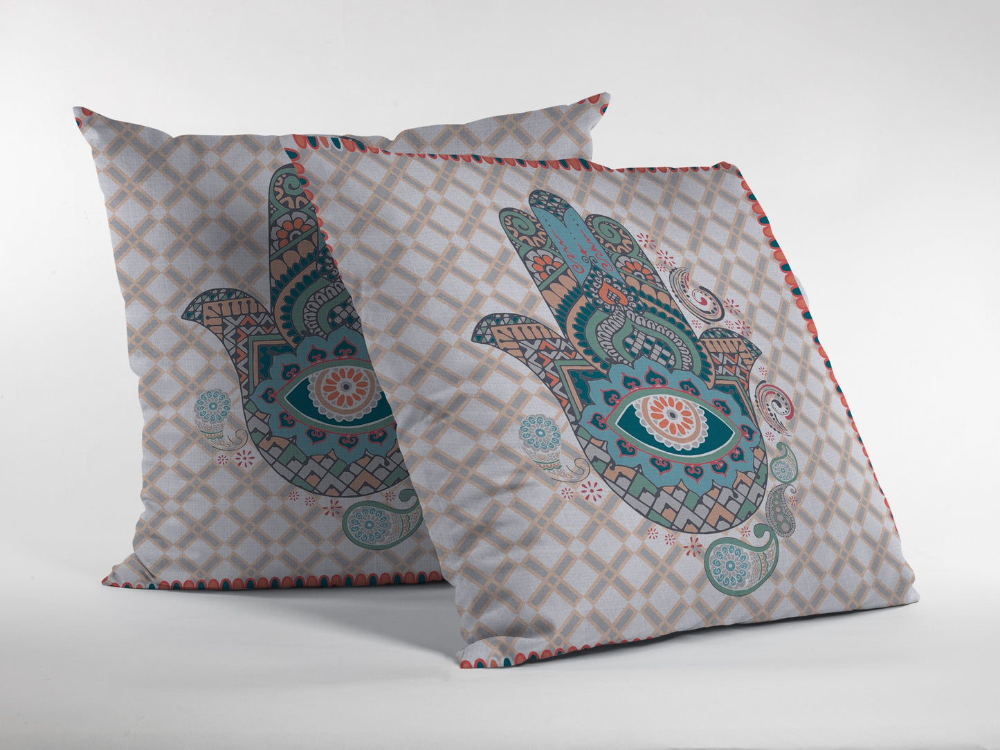 16” Blue Gray Hamsa Indoor Outdoor Throw Pillow