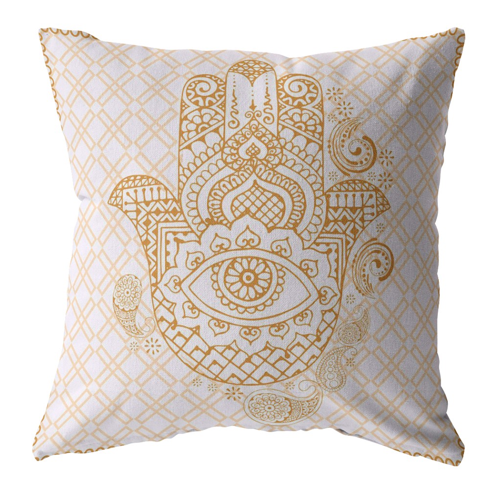 16” Gold White Hamsa Indoor Outdoor Throw Pillow