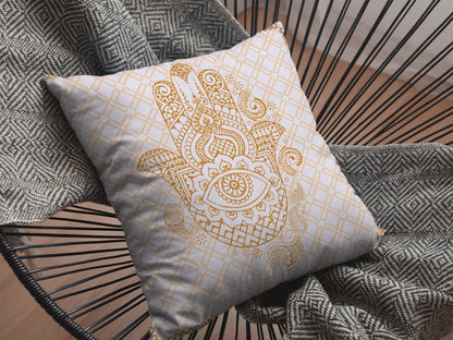 18” Gold White Hamsa Indoor Outdoor Throw Pillow