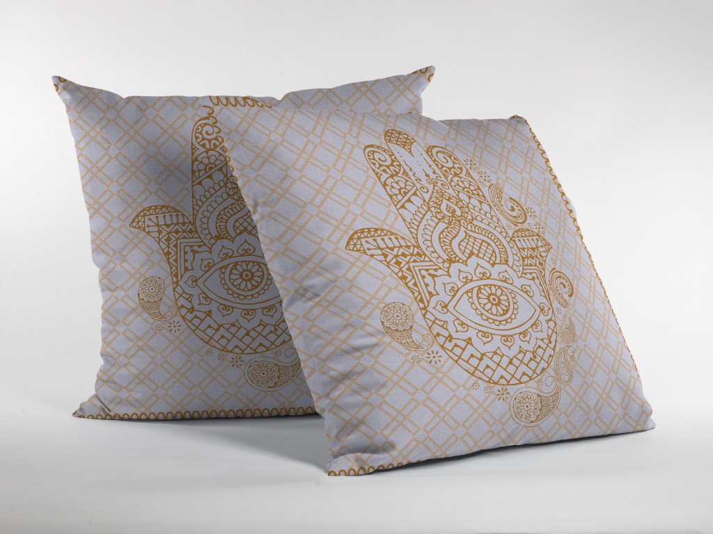 18” Gold White Hamsa Indoor Outdoor Throw Pillow