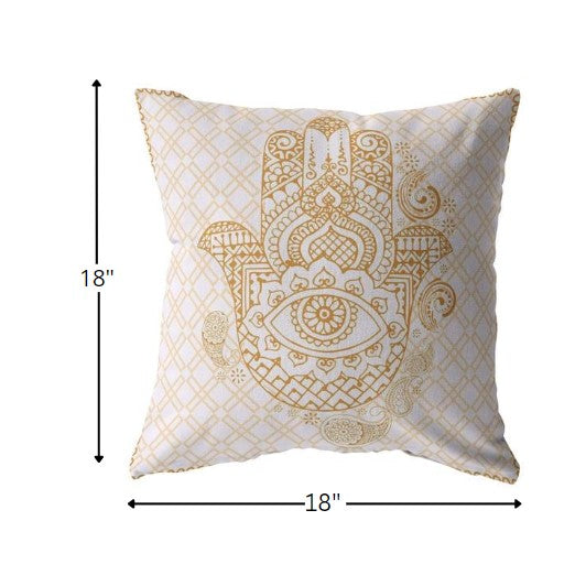 18” Gold White Hamsa Indoor Outdoor Throw Pillow