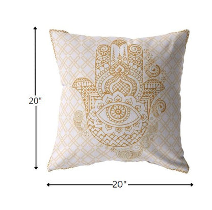 18” Gold White Hamsa Indoor Outdoor Throw Pillow