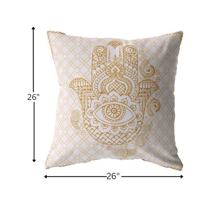 18” Gold White Hamsa Indoor Outdoor Throw Pillow