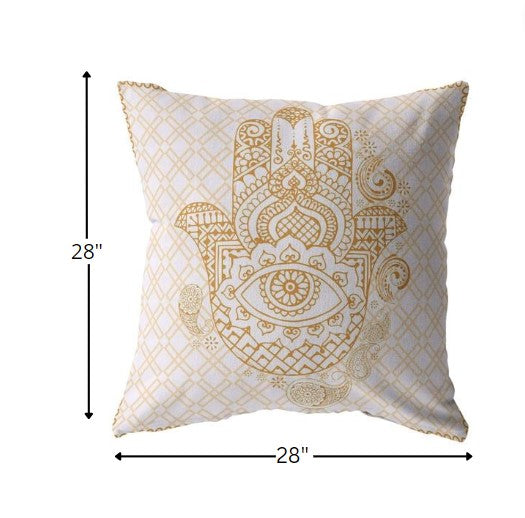 18” Gold White Hamsa Indoor Outdoor Throw Pillow