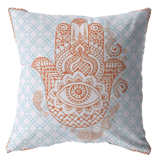 16” Blue Orange Hamsa Indoor Outdoor Throw Pillow