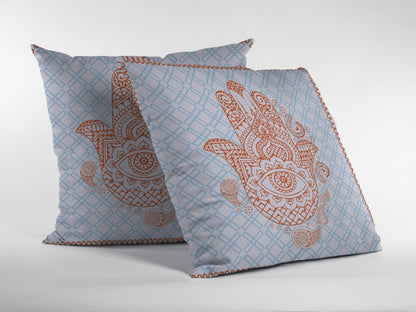 16” Blue Orange Hamsa Indoor Outdoor Throw Pillow