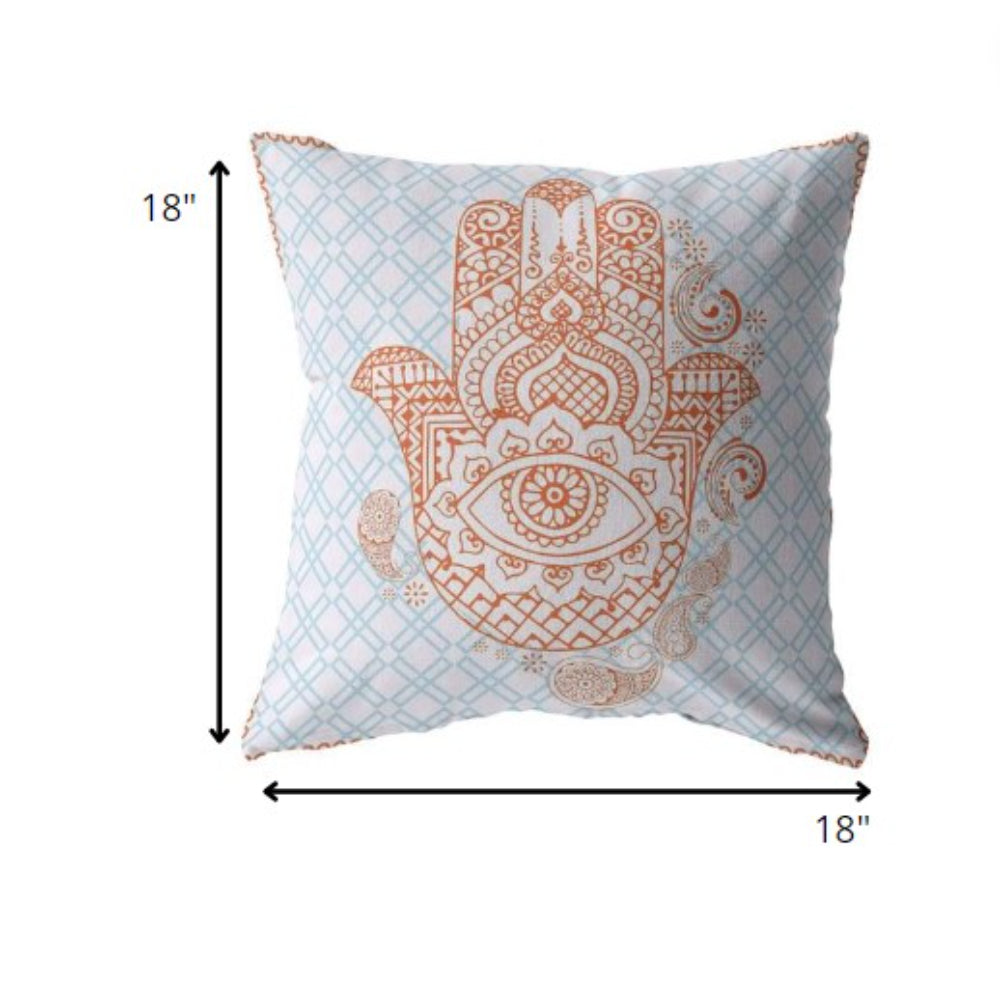 18” Blue Orange Hamsa Indoor Outdoor Throw Pillow