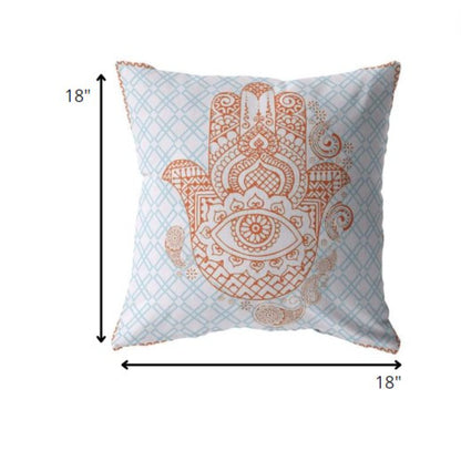 18” Blue Orange Hamsa Indoor Outdoor Throw Pillow