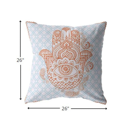 18” Blue Orange Hamsa Indoor Outdoor Throw Pillow