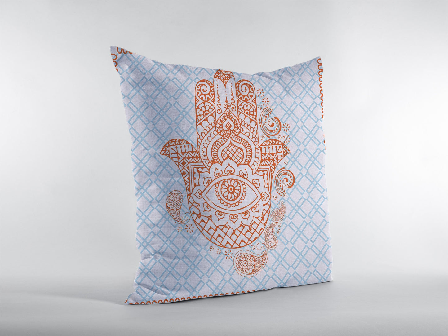 18” Blue Orange Hamsa Indoor Outdoor Throw Pillow