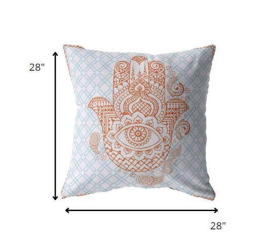 18” Blue Orange Hamsa Indoor Outdoor Throw Pillow