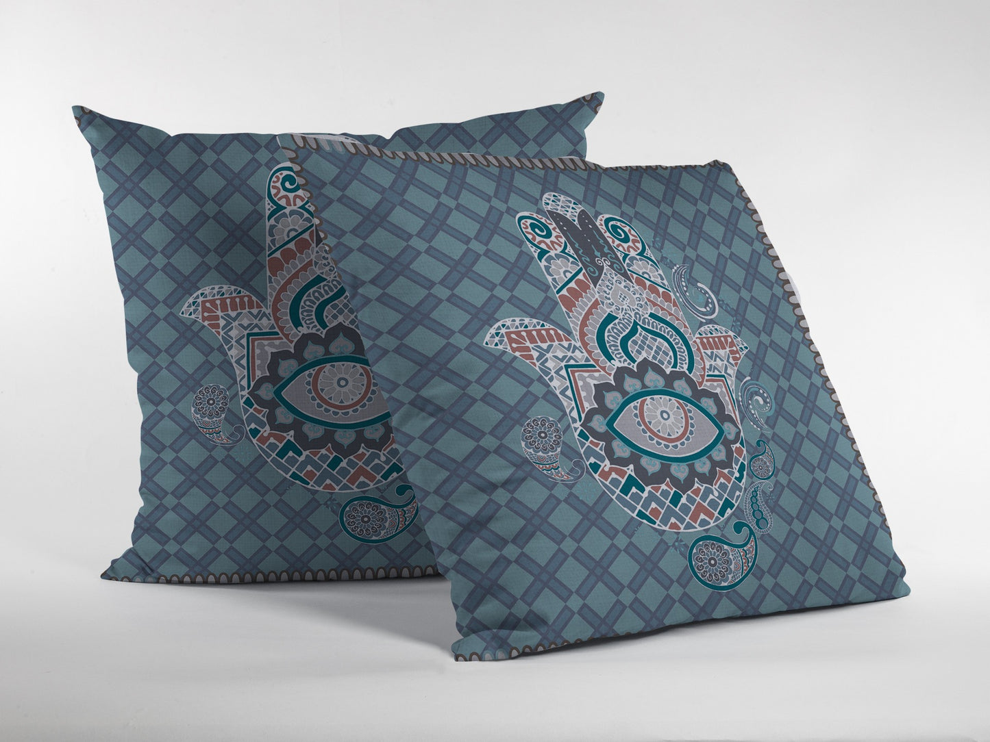 16” Slate Blue Hamsa Indoor Outdoor Throw Pillow