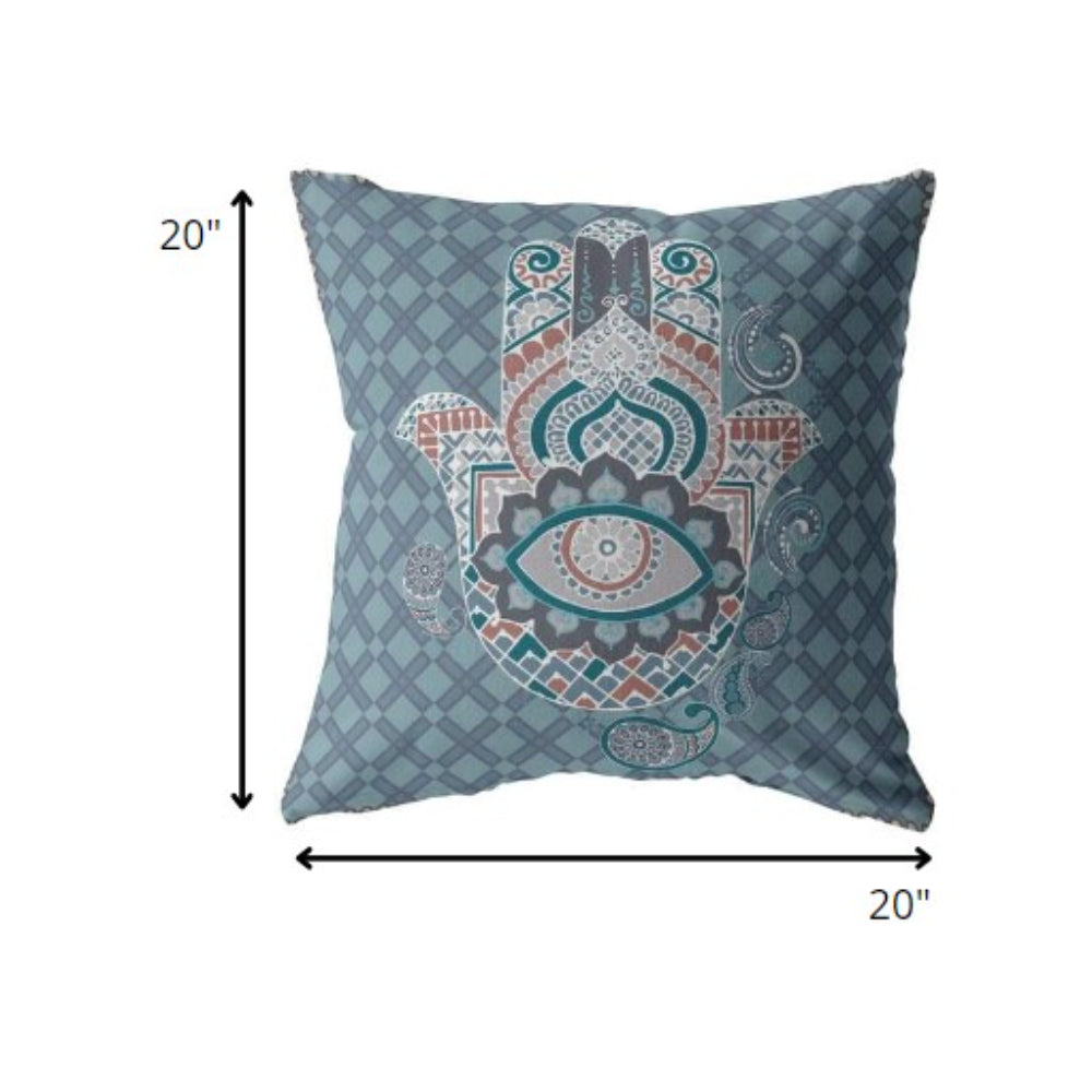 18” Slate Blue Hamsa Indoor Outdoor Throw Pillow