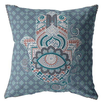 18” Slate Blue Hamsa Indoor Outdoor Throw Pillow