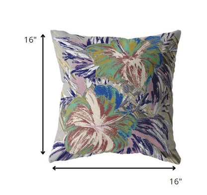 16” Lilac Green Hibiscus Indoor Outdoor Throw Pillow