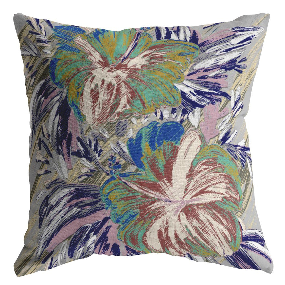 16” Lilac Green Hibiscus Indoor Outdoor Throw Pillow