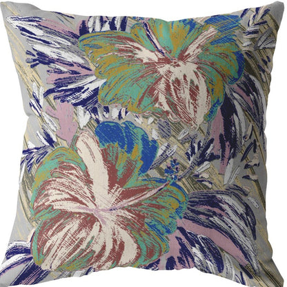 16” Lilac Green Hibiscus Indoor Outdoor Throw Pillow