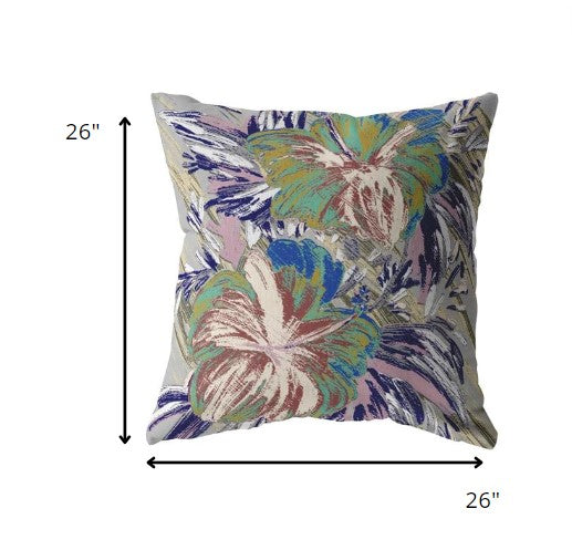 18” Lilac Green Hibiscus Indoor Outdoor Throw Pillow