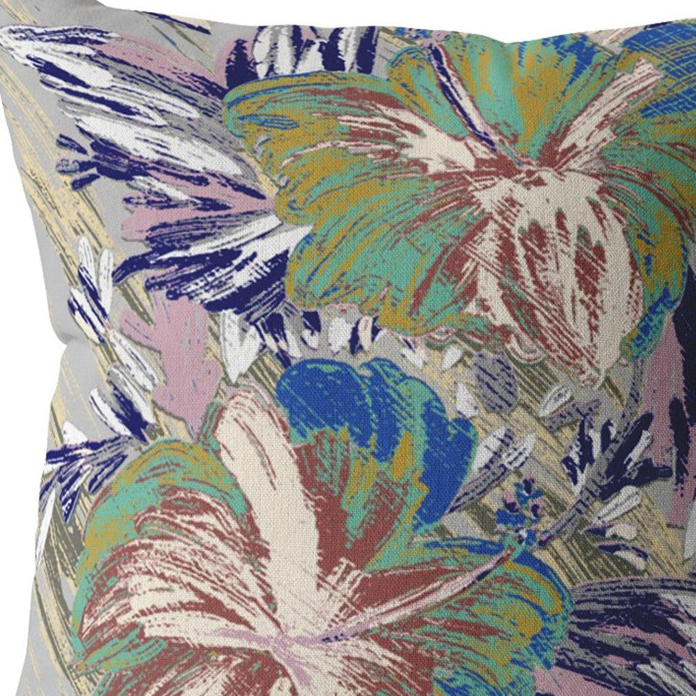 18” Lilac Green Hibiscus Indoor Outdoor Throw Pillow