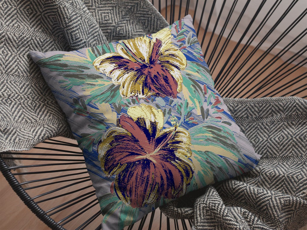 16” Terracotta Hibiscus Indoor Outdoor Throw Pillow