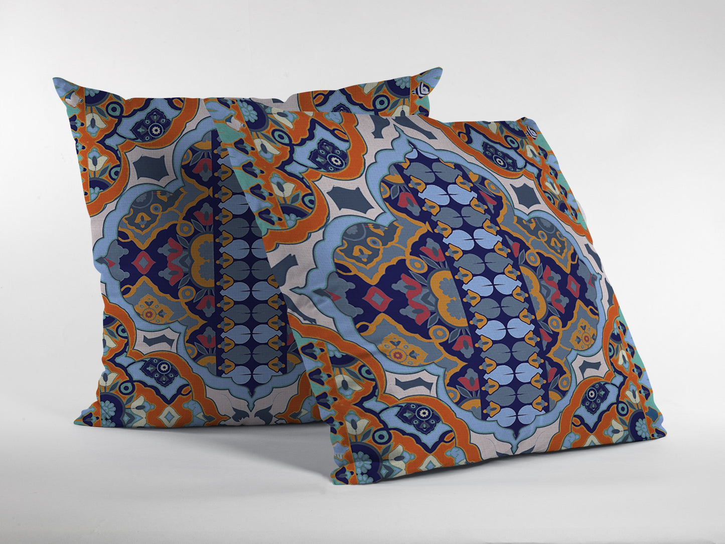 16" Orange Blue Boho Indoor Outdoor Throw Pillow