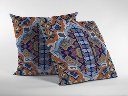 18" Orange Blue Boho Indoor Outdoor Throw Pillow