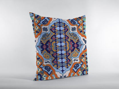 18" Orange Blue Boho Indoor Outdoor Throw Pillow