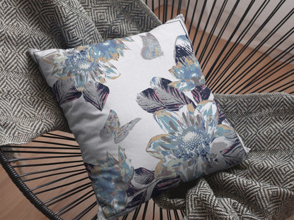 16” Gray White Butterfly Indoor Outdoor Throw Pillow