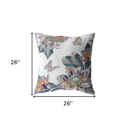 18” Pink White Butterfly Indoor Outdoor Throw Pillow