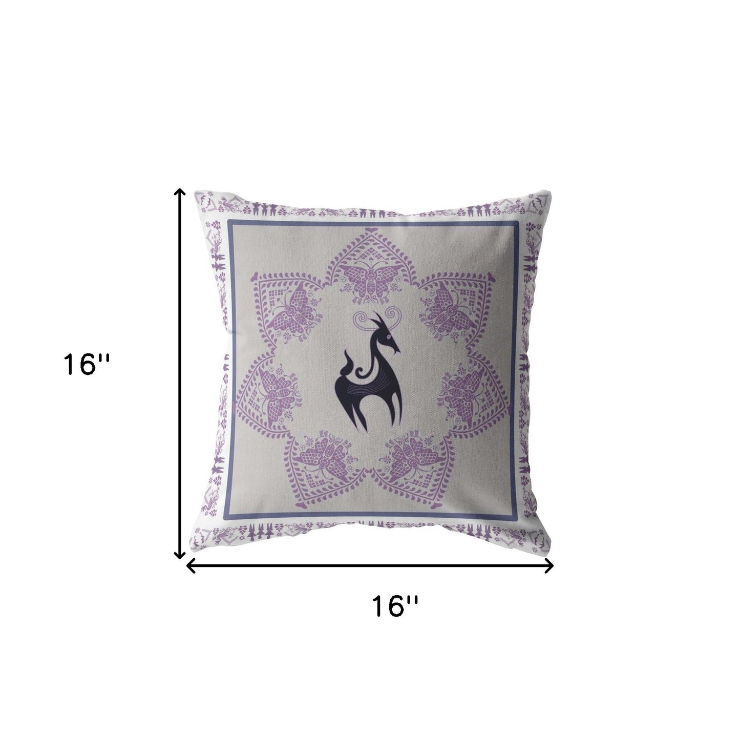 16” Gray Purple Horse Indoor Outdoor Throw Pillow