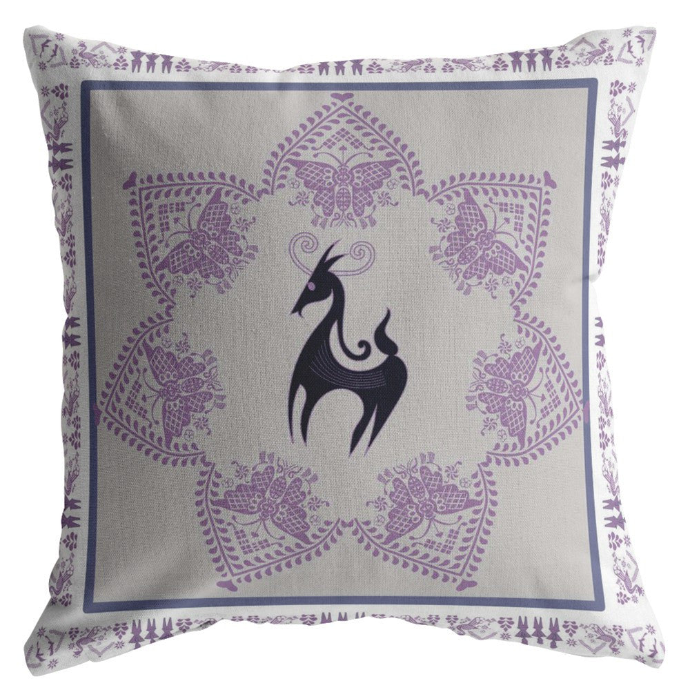 16” Gray Purple Horse Indoor Outdoor Throw Pillow