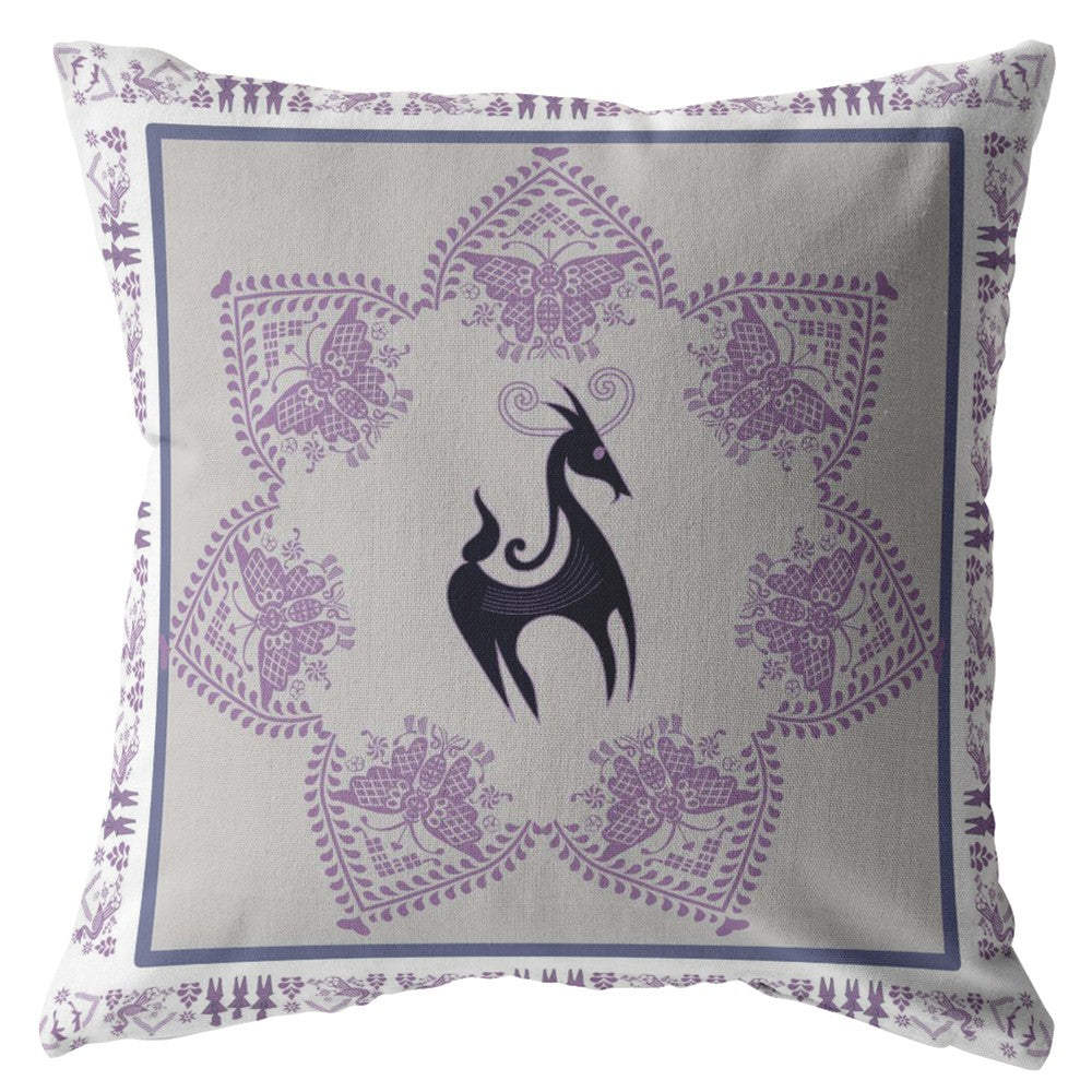 18” Gray Purple Horse Indoor Outdoor Throw Pillow