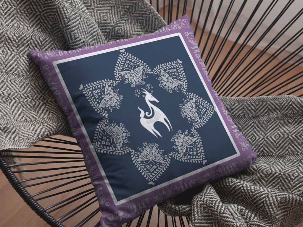 16” Navy Purple Horse Indoor Outdoor Throw Pillow