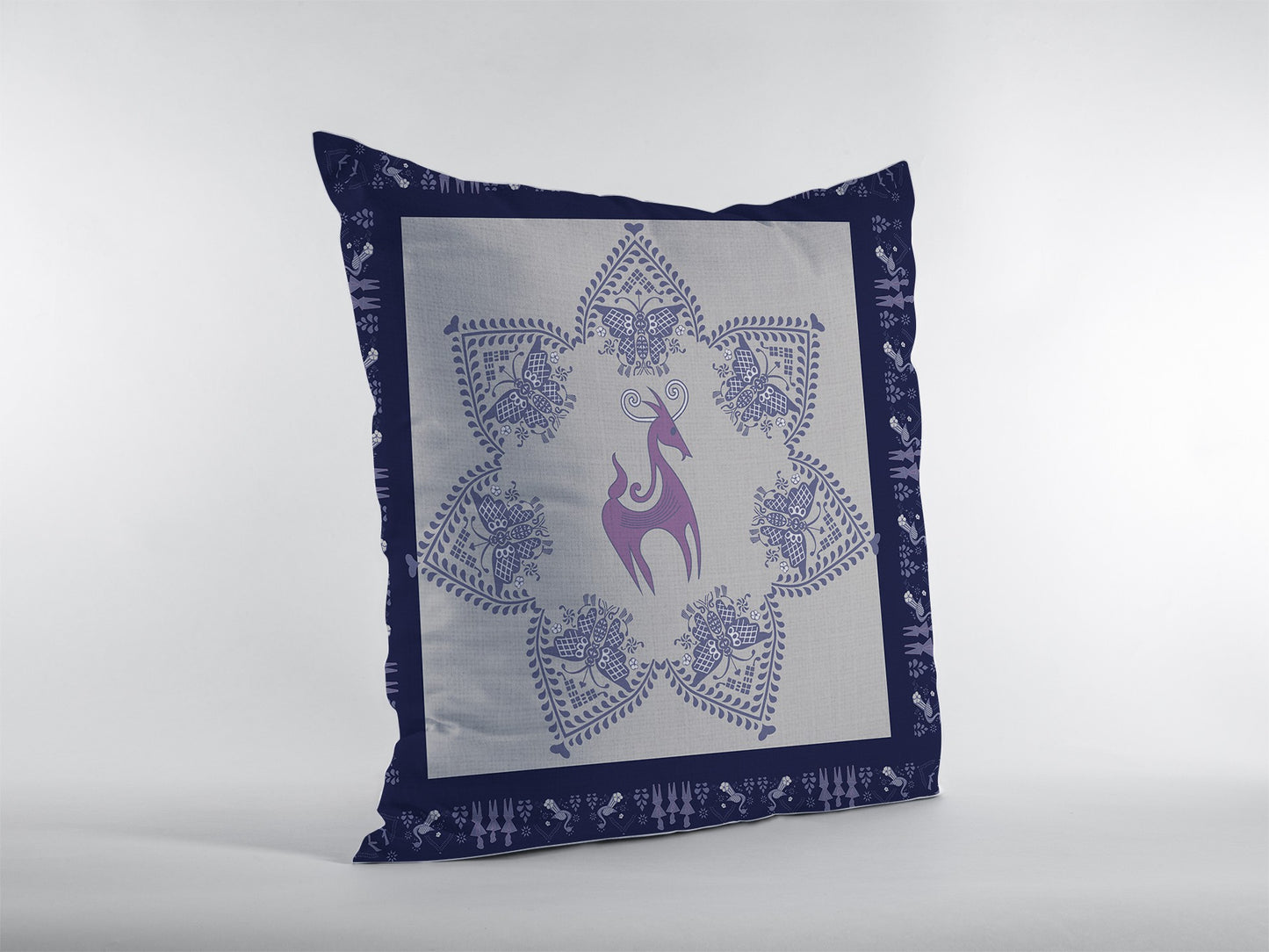 16” Gray Purple Horse Indoor Outdoor Throw Pillow