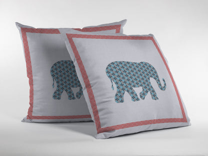 16” Blue Pink Elephant Indoor Outdoor Throw Pillow