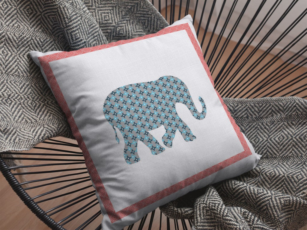 16” Blue Pink Elephant Indoor Outdoor Throw Pillow