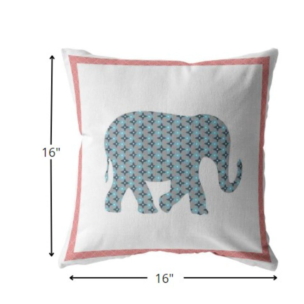 16” Blue Pink Elephant Indoor Outdoor Throw Pillow