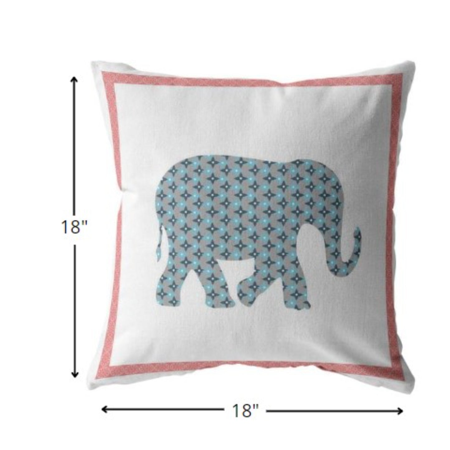 18” Blue Pink Elephant Indoor Outdoor Throw Pillow