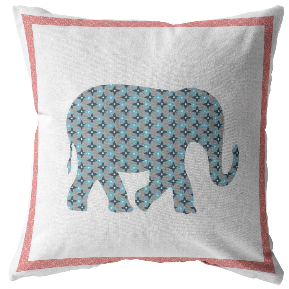 18” Blue Pink Elephant Indoor Outdoor Throw Pillow